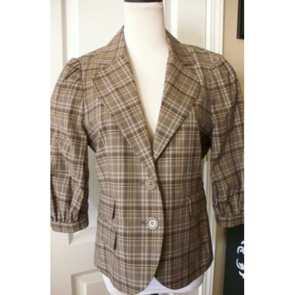 BCBGMAXAZRIA PLAID BLAZER TAILORED COTTONS 3/4 SLEEVE BLAZER WOMENS SIZE 10 - Picture 6 of 10